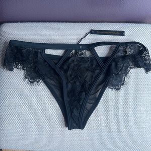 NWT Gooseberry Intimates XS Black Be Mine Tanga Mesh Cut-Out Panties